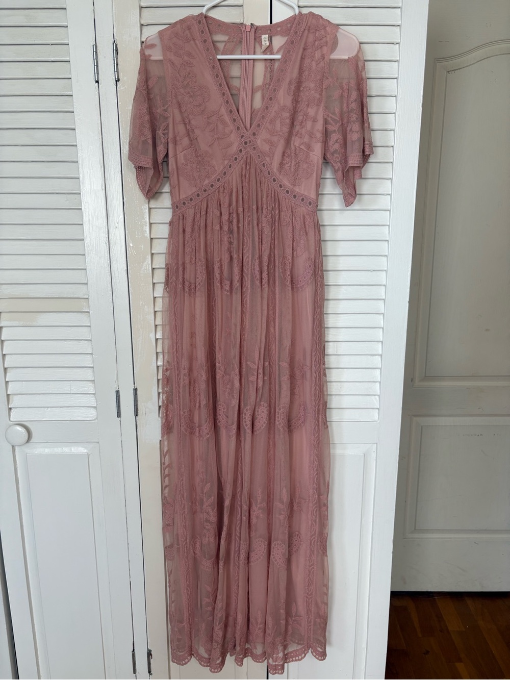 Pinkblush Rose Lace Maxi Dress with V-Neck